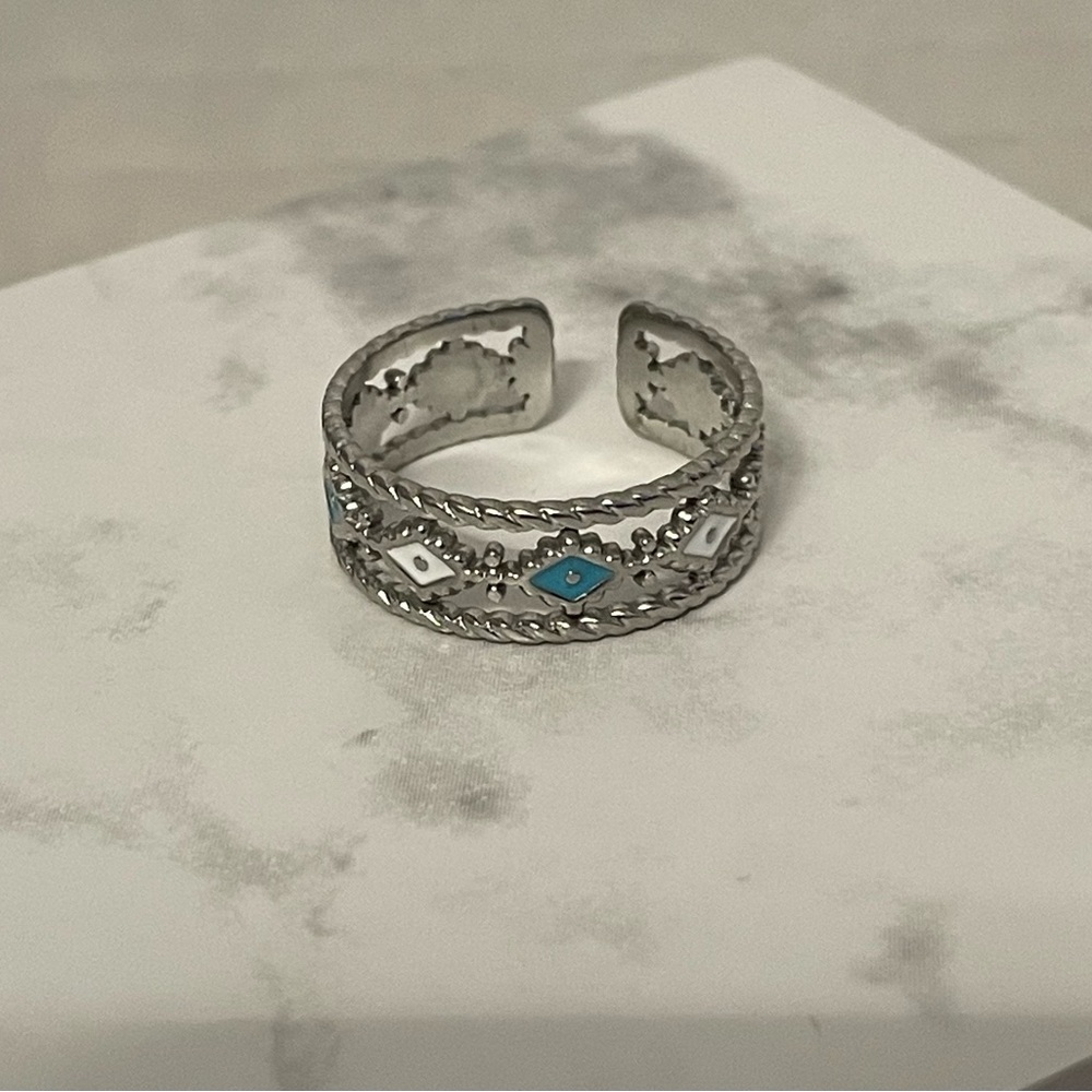 Trendy Western Turquoise Blue &  Silver Adjustable Cuff Ring- NWT - Picture 9 of 10